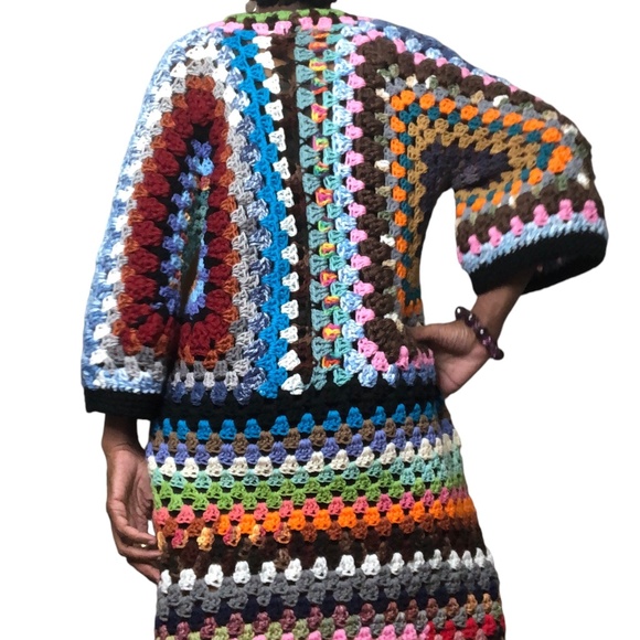 AMARA Bohemian Oversized Crochet Sweater Dress-Chunky Knit Kaleidoscope of Color - Picture 5 of 16
